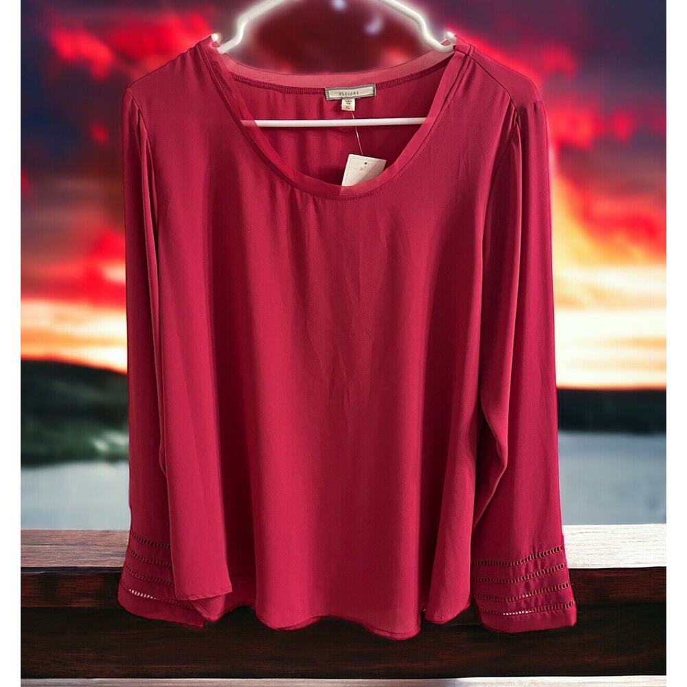 Pleione Women's XL Blouse Shirt Long Sleeve Sheer Pullover Pink‎ Vivacious NWT